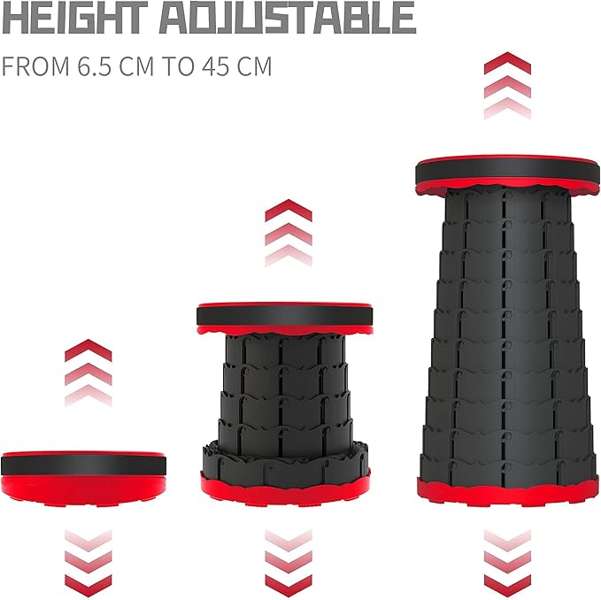 ALEVMOOM Telescoping Stool with Cushion, Portable Collapsible More Sturdy Capacity 440Ib, Retractable Collapsible Camping Adjustable Folding Stool for Hiking Garden BBQ