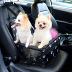 Petbobi Pet Reinforce Car Booster Seat for Dog Cat Portable and Breathable Bag with Seat Belt Dog Carrier Safety Stable for Travel Look Out,with Clip on Leash with PVC Tube, Black Paw Print