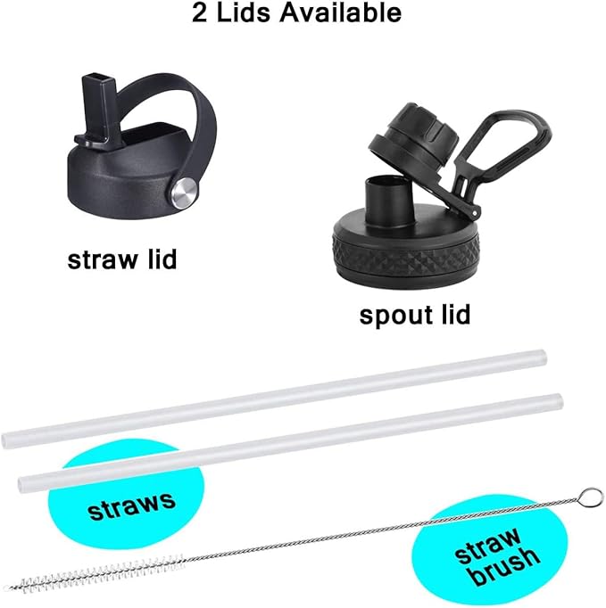 SENDESTAR Water Bottle 32oz,2 Lids(Straw lid),Wide Mouth Stainless Steel Vacuum Insulated Double Wall Keep Liquids Cold or Hot All Day,Sweat Proof Sport Design,Fit Car Cup Holder(Dark blue&Balck)