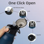 BJPKPK Water Bottle With Straw 25oz Insulated Water Bottles Reusable Stainless Steel Metal Thermo With Leak Proof Lockable Lid And Carry Handle,Navy Blue