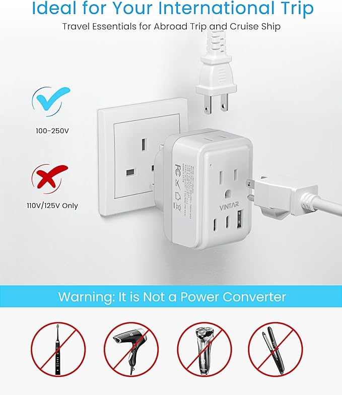 1 Pack UK Adapters for Travel, VINTAR Foldable Ireland Plug Adapter, Type G Pulg Adapter with 2 Outlets and 3 USB Ports(2 USB C), 5 in 1 UK Power Adapter for US to England London Scotland Hong Kong