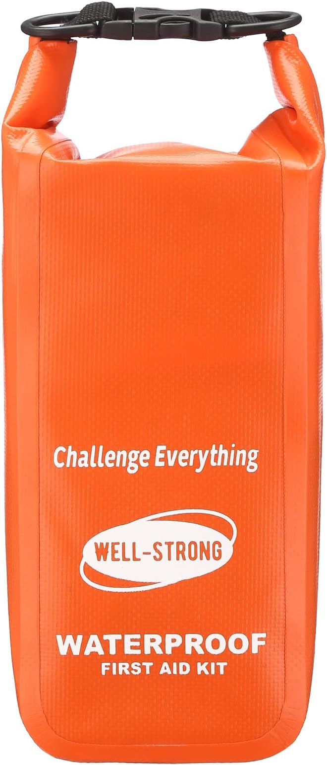 Waterproof First Aid Kit Roll Top Boat Emergency Kit with Waterproof Contents for Fishing Kayaking Boating Swimming Camping Rafting Beach Orange