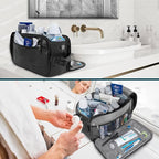 PAVILIA Toiletry Bag for Men, Travel Essentials Shaving Dopp Kit, Mens Travel Bag Toiletries Organizer Case for Grooming, PU Leather Water Resistant Cosmetic Bag Pouch (XL, Black)