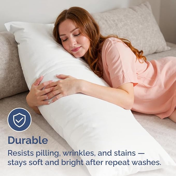 Long Pillowcases - Body Pillow Cover - Long Pillow Insert for Sleeping, Side Sleepers - Soft & Breathable Body Pillow Case w/Envelope Enclosure - Comfy & Machine Washable - 20" x 54" (Antique White)