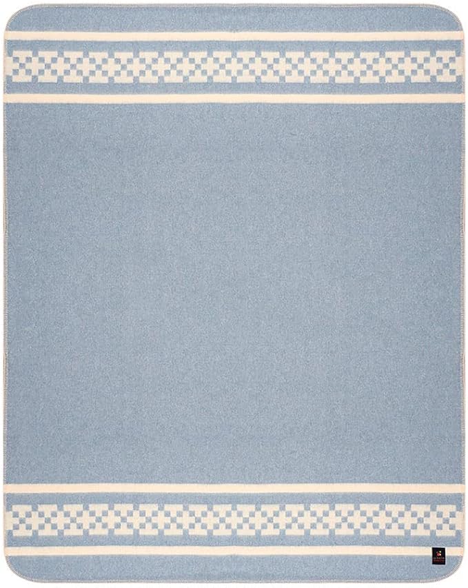 Thick Alpaca Wool Blanket Heavyweight Camping Outdoors Indoors Soft Peru Twin Size Ethnic Design (Soft Blue/Ivory 2, Twin Size)