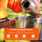 Stainless Camping Cup, 350ml Stainless Steel Camping Cup with Lid and Foldable Handle, High Temperature Direct Heating, Great for Backpacking