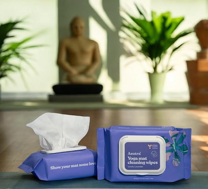 ASUTRA Yoga Mat Cleaning Wipes (Lovely Lavender), 3 Pouches (30 Wipes Each) - No Slippery Residue, Deep-Cleansing for Fitness Gear & Gym Equipment