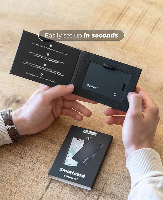 Rhinokey® Wallet Tracker Card (iOS Only) - Slim Rechargeable 1.8mm Thin Tracker Airtag Wallet IP68 Waterproof Apple Find My Luggage Tags Item Finder with Key Chain Hole