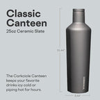 Corkcicle Classic Canteen Insulated Water Bottle - Stainless Steel Reusable Tumbler - Triple Insulated - Keeps Drinks Cold 25 Hours or Hot 12 Hours - Cupholder Friendly - Ceramic Slate - 25 oz