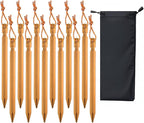 12 Pack Tent Stakes, 7-inch Ultralight Aluminum Ground Pegs with Reflective Pull Ropes, Tri-Beam Stake in a Carrying Bag, for Camping, Backpacking, Hiking, Hammocks and Canopy (Orange)