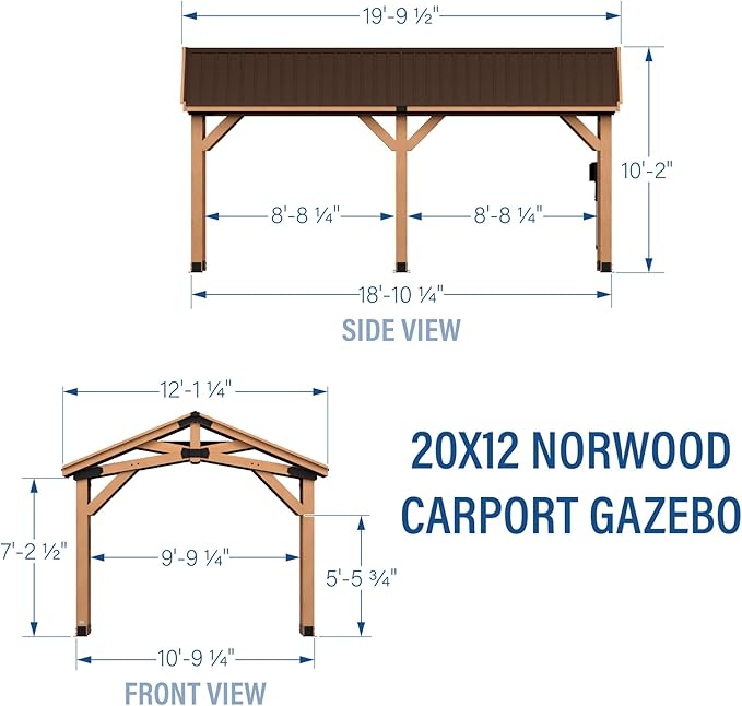 Backyard Discovery Norwood 20 ft. x 12 ft. All Cedar Wooden Carport Pavilion Gazebo with Hard Top Steel Roof Light Brown