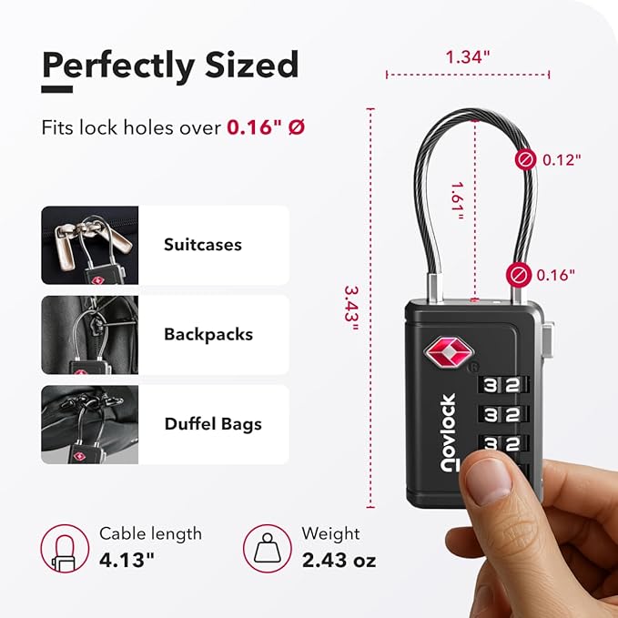 Luggage Locks TSA Approved with Inspection Indicator and Resettable 4-Digit, Easy-to-Read Combination, TSA Locks for Luggage, Suitcases, Backpacks & Travel Bags, Black, 10-Pack