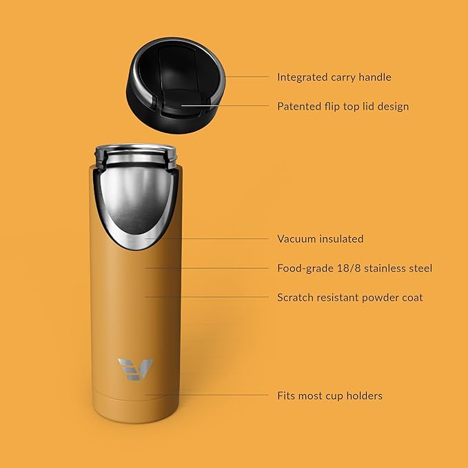 Maxi Stainless Steel Water Bottle 26oz - Double wall vacuum insulated | Integrated carry handle | leak proof flip top lid | Lightweight & stylish - Yellow