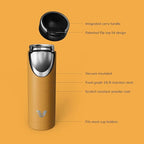 Maxi Stainless Steel Water Bottle 26oz - Double wall vacuum insulated | Integrated carry handle | leak proof flip top lid | Lightweight & stylish - Yellow