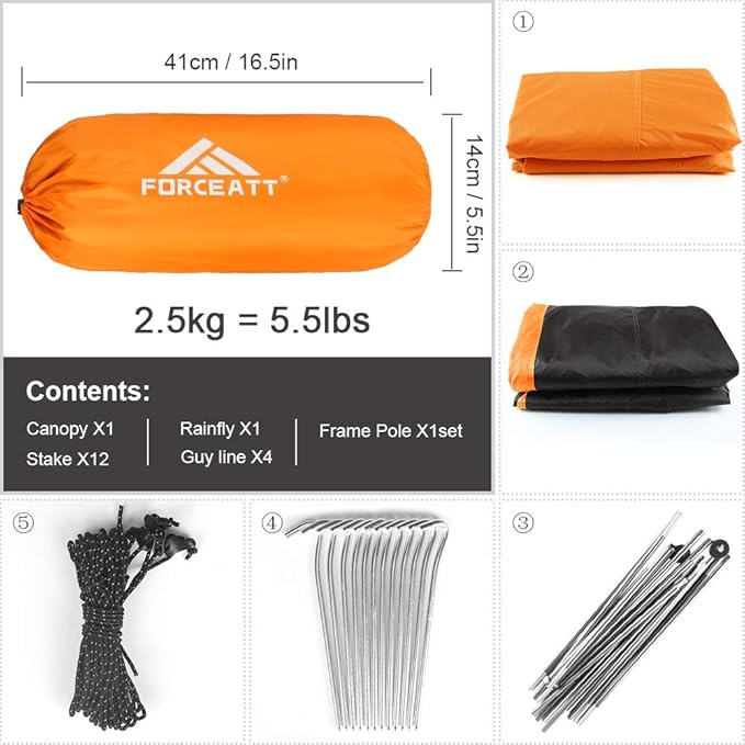 Forceatt Tent for 2 and 3 Person is Waterproof and Windproof, Camping Tent for 3 to 4 Seasons,Lightweight Aluminum Pole Backpacking Tent Can be Set Up Quickly,Great for Hiking