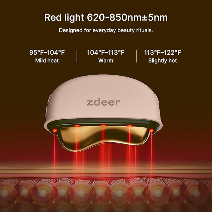 ZDEER LED Red Light Therapy Facial Massager for Face & Neck Electric Gua Sha Brass Tool with Heat & Vibration for Firming, Sculpting & Skincare, Pink