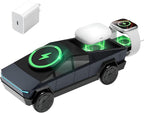 CyberDock 3-in-1 Wireless Charging Station for iPhone with Car Model 1:25 Scale, Qi2 Certified Mag-Safe Charger for iPhone iWatch AirPods, Rotating Charger with Ambient Light, 30W Adapter, Deep Blue