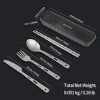 Pure Titanium Utility Cutlery Set, Portable tableware titanium utensil set with case, Pure Titanium Table Spoon Fork Chopsticks Knife set for Outdoor Travel Camping Backpacking (Total 5 PCS)