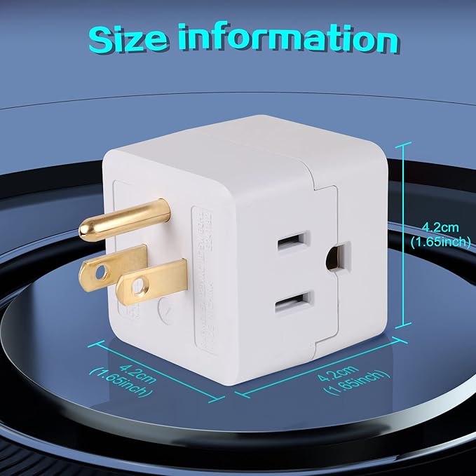 3 Outlet Wall Adapter UL Listed 3 Outlet Power Cube Tap, 3-Prong Outlet Splitter, Multi Plug Outlet Grounded Indoor, 3 Way Plug Adapter, Outlet Extender for Home or Travel (White, 1 Pack)