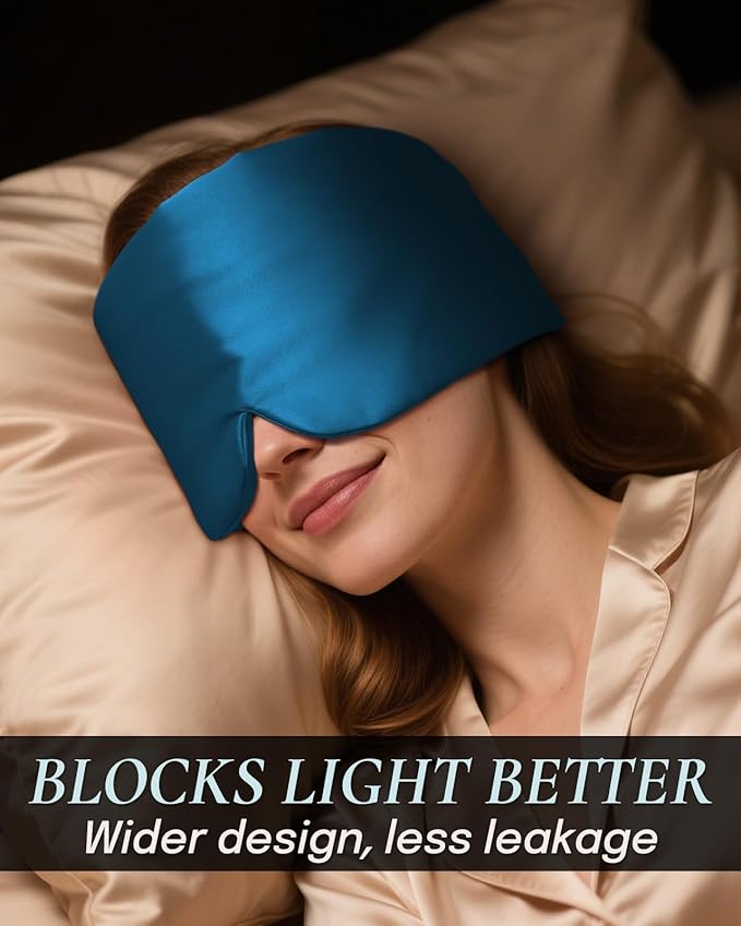 Zenssia Satin Sleep Mask for Women and Men, Lightweight Padded Eye Mask with Adjustable Strap, Comfort Blackout for Travel and Nap - Peacock Blue