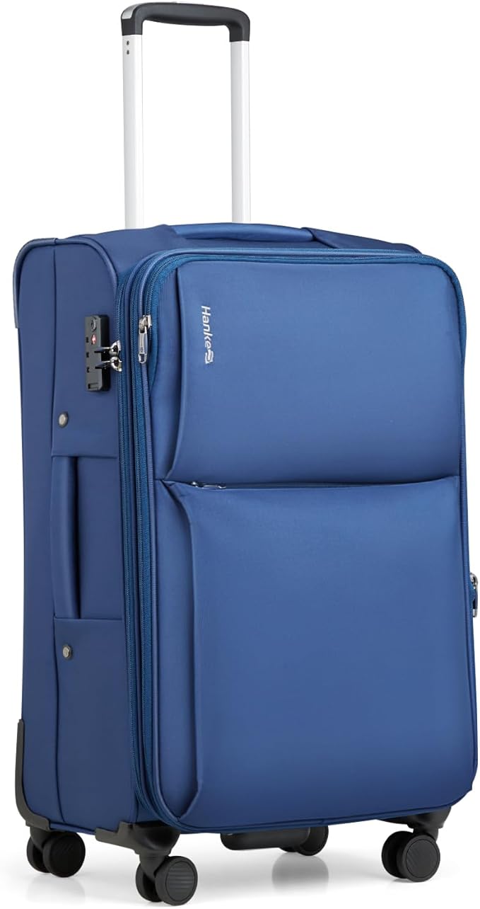 Hanke 24 Inch Luggage Expandable Softside Checked Suitcases with Spinner Wheels, Upright Rolling Luggage Suitcases Travel TSA Luggage Bag for Women Men(Blue)
