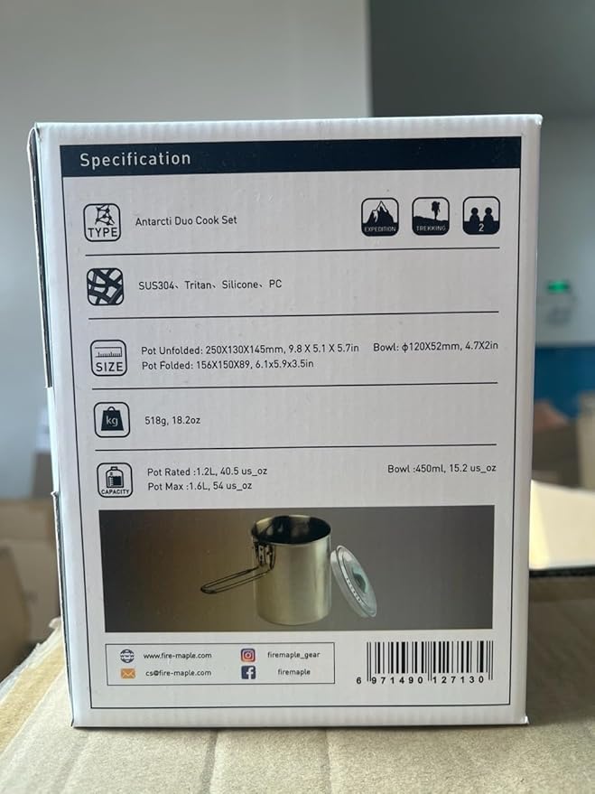 Fire Maple Antarcti Duo Cook Set | 1.2L Stainless Steel Camping Cookware Set | Foldable Camp Mess Kit with Utensils | Outdoor Camping Pot (Canister NOT Included)