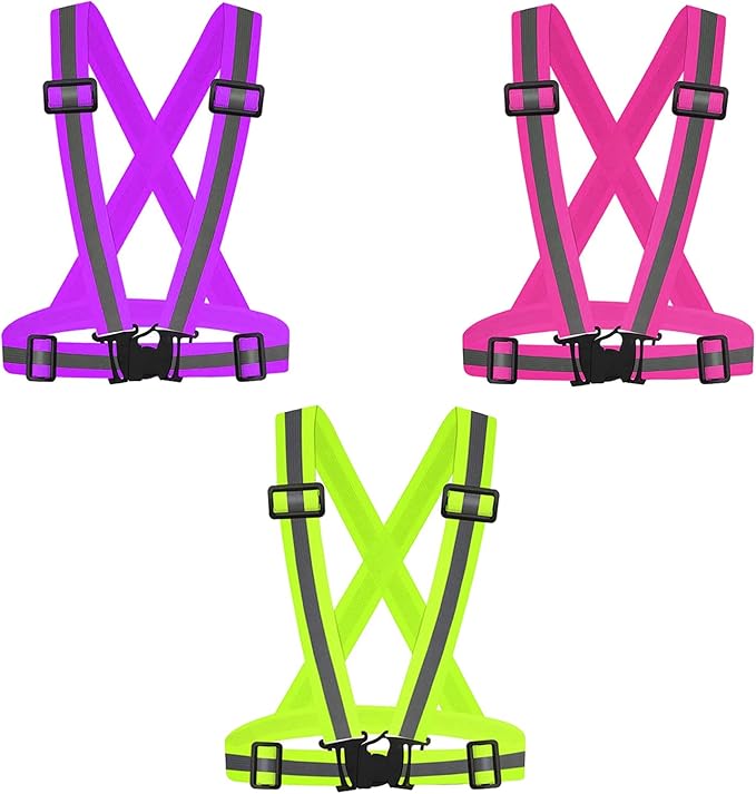 3Pcs Reflective Running Vest, Adjustable Elastic Straps Lightweight 360°High Visibility for Outdoor Walking, Jogging