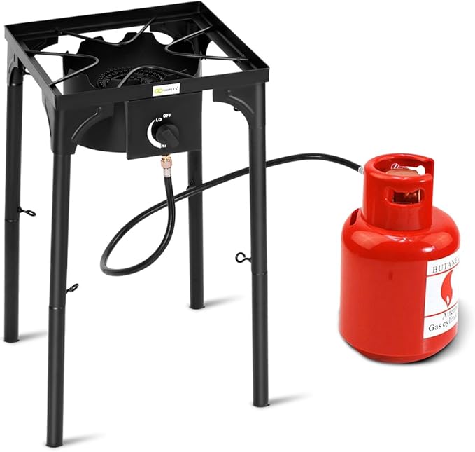 GYMAX Camping Stove, Single Burner Propane Camp Stove w/Adjustable Legs, 100,000-BTU Output, 20 PSI Regulator & CSA Certification, 30’’ Outdoor Stove, High Pressure Propane Burner for BBQ (1 Burner)