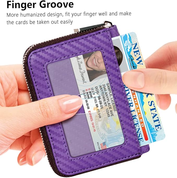 FurArt Zipper Wallet Women, RFID Blocking Credit Card Wallet, Business Card Holder, Compact Size KeyChain Wallet