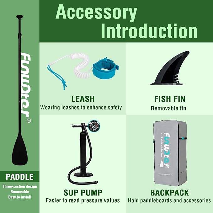 FunWater Inflatable Stand Up Paddle Board with Premium SUP Paddleboard Accessories, Anti-Slip EVA Deck, 11'/10'6'' Paddle Boards for Adults & Youth of All Skill Levels