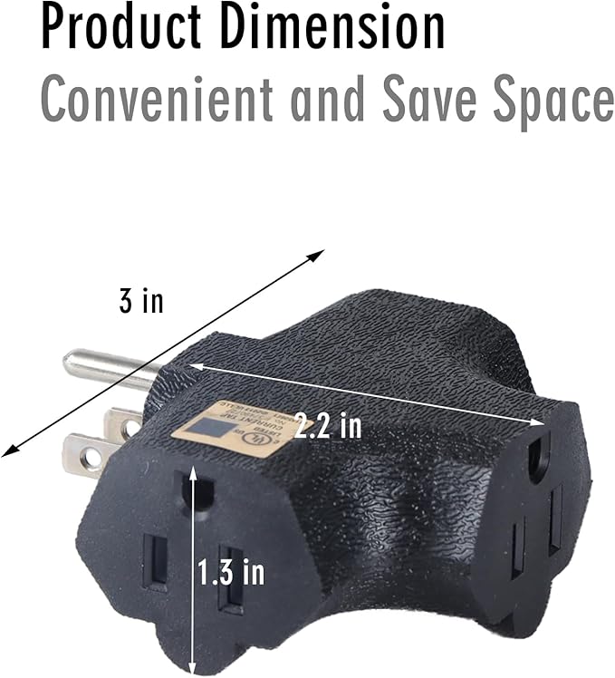 3 Way Plug Adapter - UL Listed - Outdoor Outlet Splitter 3 Prong - Electrical Outlet Extender, Wall Outlet Expander, Outdoor Heavy Duty Triple Plug Outlet Adapter 4PCS (G+O+W+B)