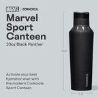 Corkcicle Sport Canteen - Keeps Beverages Cold 25 Hours - Triple Insulated Stainless Steel - Screw-On Lid - Reusable Bottle - Summer Drinkware Gift - Keeps Drinks Ice Cold - 20 oz - Black Panther