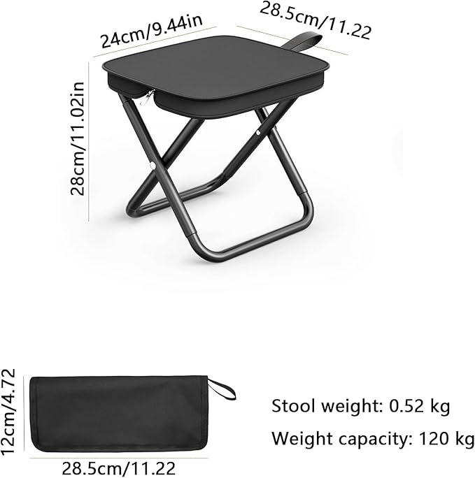 SNZ Portable Folding Camping Stool - Lightweight Folding Stool Chair, Portable Collapsible Seat with 250lbs Capacity - Mini Travel Chair for Camping, Hiking, Fishing & Outdoor Events (Black)