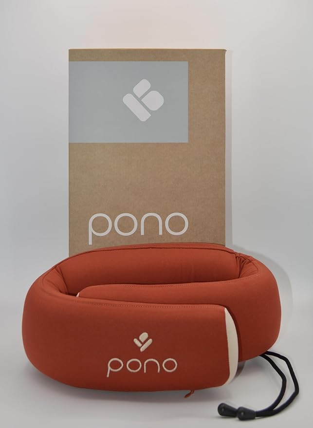 Pono Neck Cradle Travel Pillow (Patented): Memory Foam, Ergonomic 360° Adjustable Support, Prevents Head Nods. Infinity Shape Fits All Adults. Foldable Design for Easy Portability (Amber Blaze)