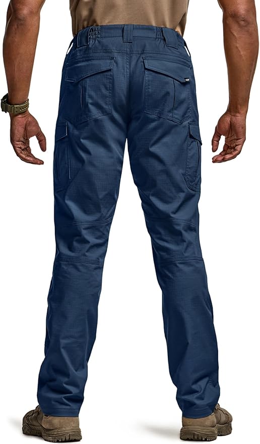 CQR Men's Flex Ripstop Tactical Pants, Water Resistant Stretch Cargo Pants, Lightweight EDC Hiking Work Pants