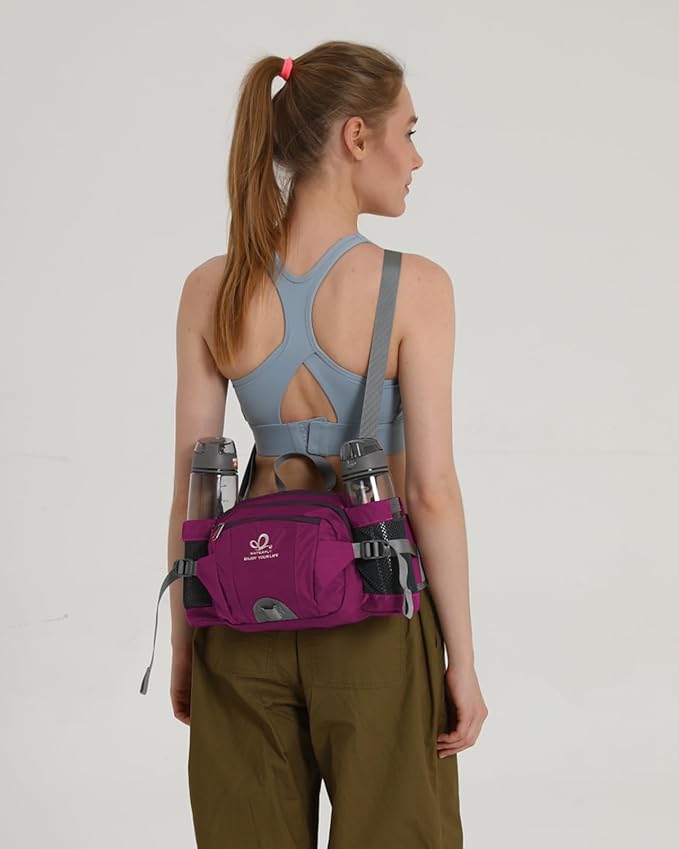 WATERFLY Fanny Pack Waist Bag: Fannie Pack 2 Water Bottle Holders Lumbar Belt Hiking Walking Running Jogging Camping Large Woman Man (Bottle Not Included)