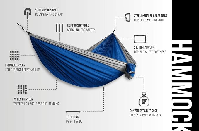Bear Butt 2 Person Portable Hammock - Backpacking to Camping - Double Hammock for Travel & Outdoor