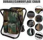 Portable Hiking Camouflage Camping Stool, Folding Camping Chair Stool Backpack with Cooler Insulated Picnic Bag