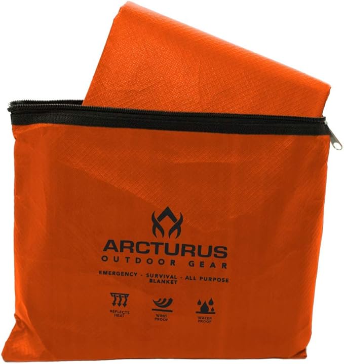 Arcturus Insulated Tarp, Reusable Heavy Duty Thermal Survival Blanket – 60x82in, Reflects 90% Body Heat, Waterproof, Windproof, 3-Layer Design, Reinforced Grommets, Orange