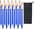12 Pack Tent Stakes, 7-inch Ultralight Aluminum Ground Pegs with Reflective Pull Ropes, Tri-Beam Stake in a Carrying Bag, for Camping, Backpacking, Hiking, Hammocks and Canopy (Blue)