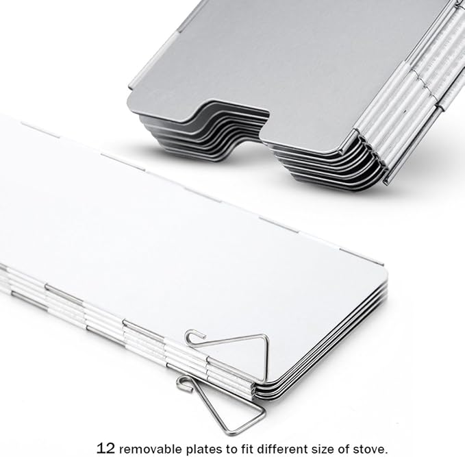 RioRand Folding Ultralight Camping Stove Windscreen Portable Backpacking Stove Windshield, Backpack Windscreen for Butane/Backpacking Stoves, Camp Windshield for Outdoor Camping, Hiking, BBQ 12 Plates