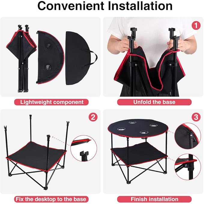 LEADALLWAY Camping Table Folding Picnic Table with 4 Cup Holders and Carrying Bags Collapsible Canvas Portable Tables Folding for BBQ Outdoor Fishing