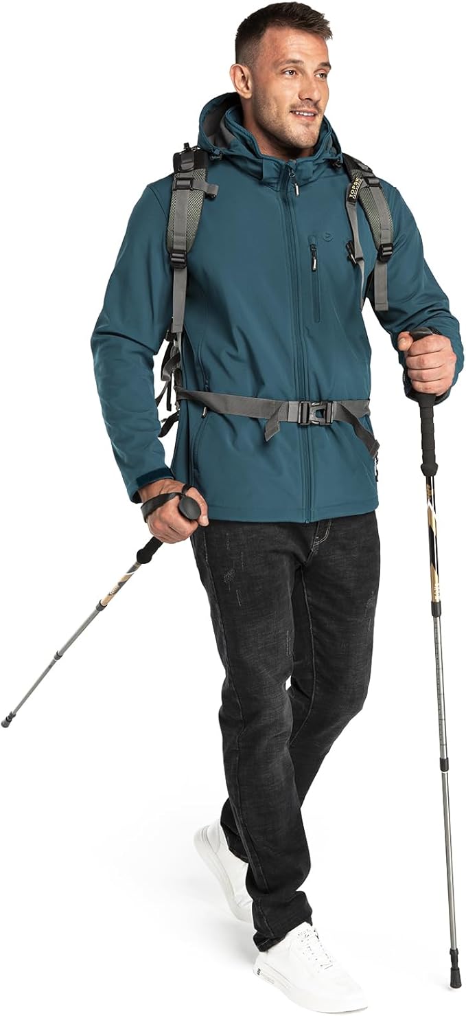 Outdoor Ventures Men's Lightweight Softshell Jacket Fleece Lined Hooded Water Resistant Winter Hiking Windbreaker Jackets