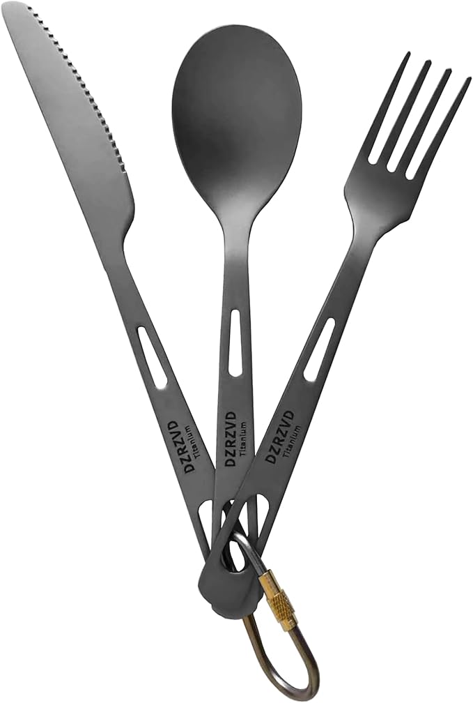Titanium Spork and Spoon, 6.8" Camping Spork and Soup Spoon, Ultra-Light Eco-Friendly Travel Cutlery Set