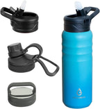 Modern Water Bottle with Straw Lid Dustproof, 3 Lids Vacuum Insulated Stainless Steel Metal Thermos, Reusable Leak Proof BPA-Free Flask for Gym, Travel, Sports-24 Oz Gradient Blue