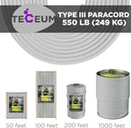 TECEUM 5/32" Paracord Rope 1000 – 1000ft / 200ft / 100ft / 50ft – Tactical Parachute Cord 4mm – 45+ Colors – Nylon String for Survival & Camping Gear – Stripe Cord for Survival – Utility Rope