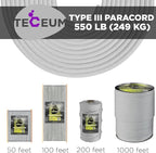 TECEUM 5/32" Paracord Rope 1000 – 1000ft / 200ft / 100ft / 50ft – Tactical Parachute Cord 4mm – 45+ Colors – Nylon String for Survival & Camping Gear – Stripe Cord for Survival – Utility Rope