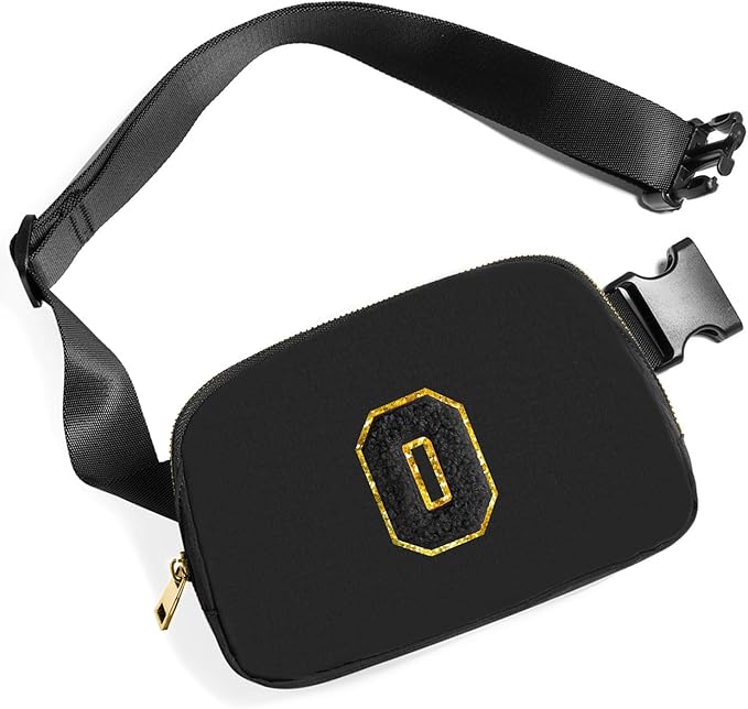 Gitus Belt Bag Fanny Pack Crossbody Bags with Initial Letter Patch Gifts for Wife Older Women Mother Coworker Bridesmaid Anniversary Travel Gifts Beach Gifts (Black-O)