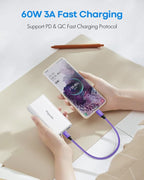 etguuds Purple USB C to USB C Cable 1ft, 2-Pack 60W USBC to USBC Cord, Type C to C Charger Cable Fast Charging for iPhone 17 16 15 Pro Max Plus Air, Samsung Galaxy S25 S24 S23, for MacBook/iPad, Pixel
