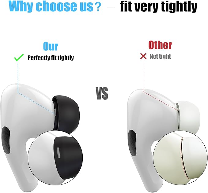 3 Pairs Replacement Ear Tips for AirPods Pro 1st & 2nd Generation with Noise Reduction Hole, Silicone Ear Tips for AirPods Pro with Portable Storage Box and Fits in Charging Case (Medium, Black)